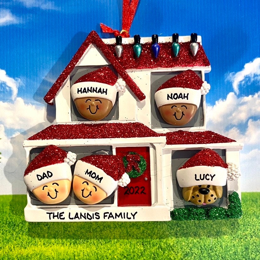 Personalized House New Home Family of 4 Light or Dark Skin Christmas ...