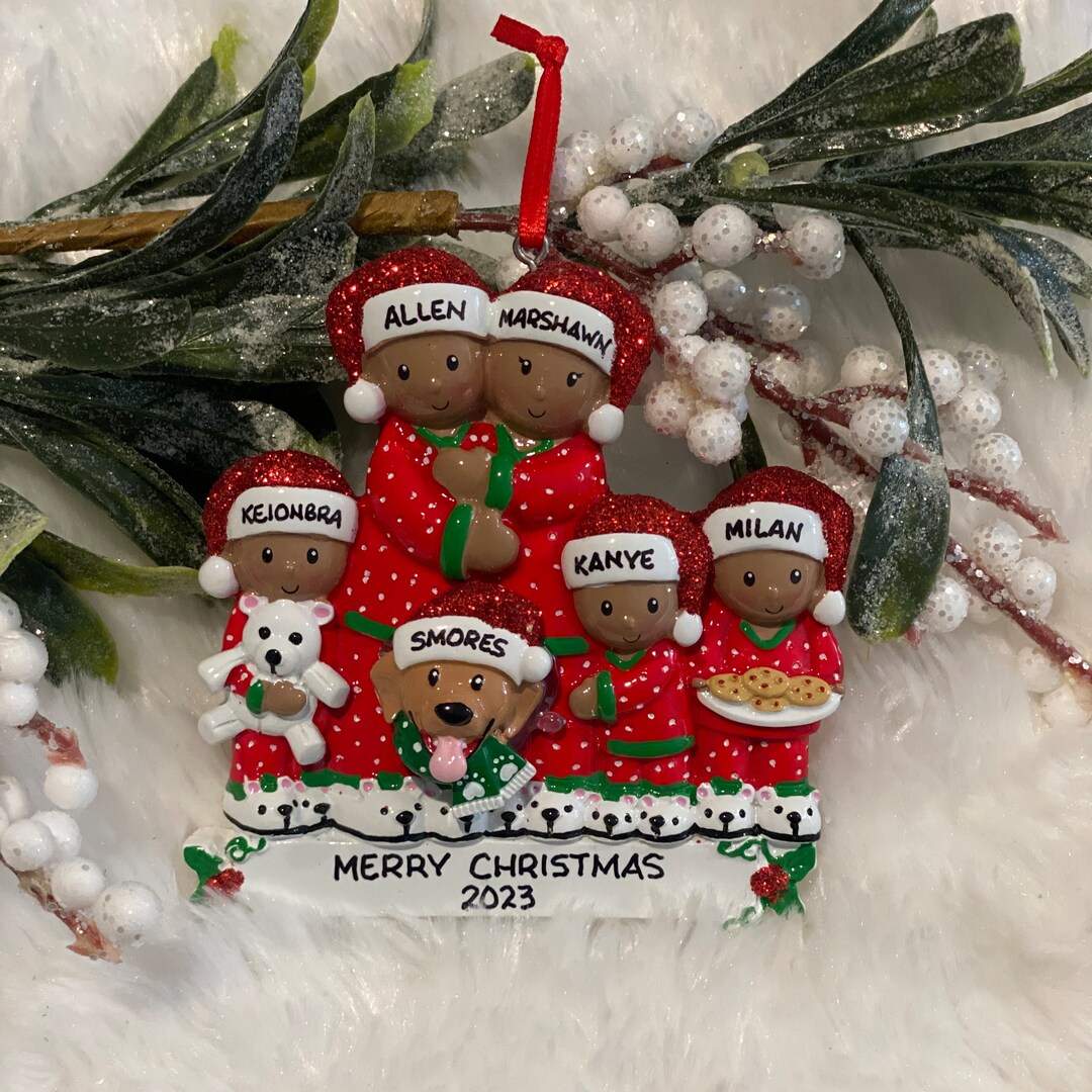 Personalized African American Pajama Family of 5 With Optional Pet Dog ...