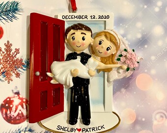 Wedding Couple Threshold Personalized Christmas Ornament 