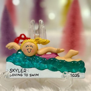 Personalized Female Blonde Girl Swimmer Christmas Ornament