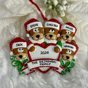 ON SALE! Personalized Brown Bear Family of 5 Christmas Ornament