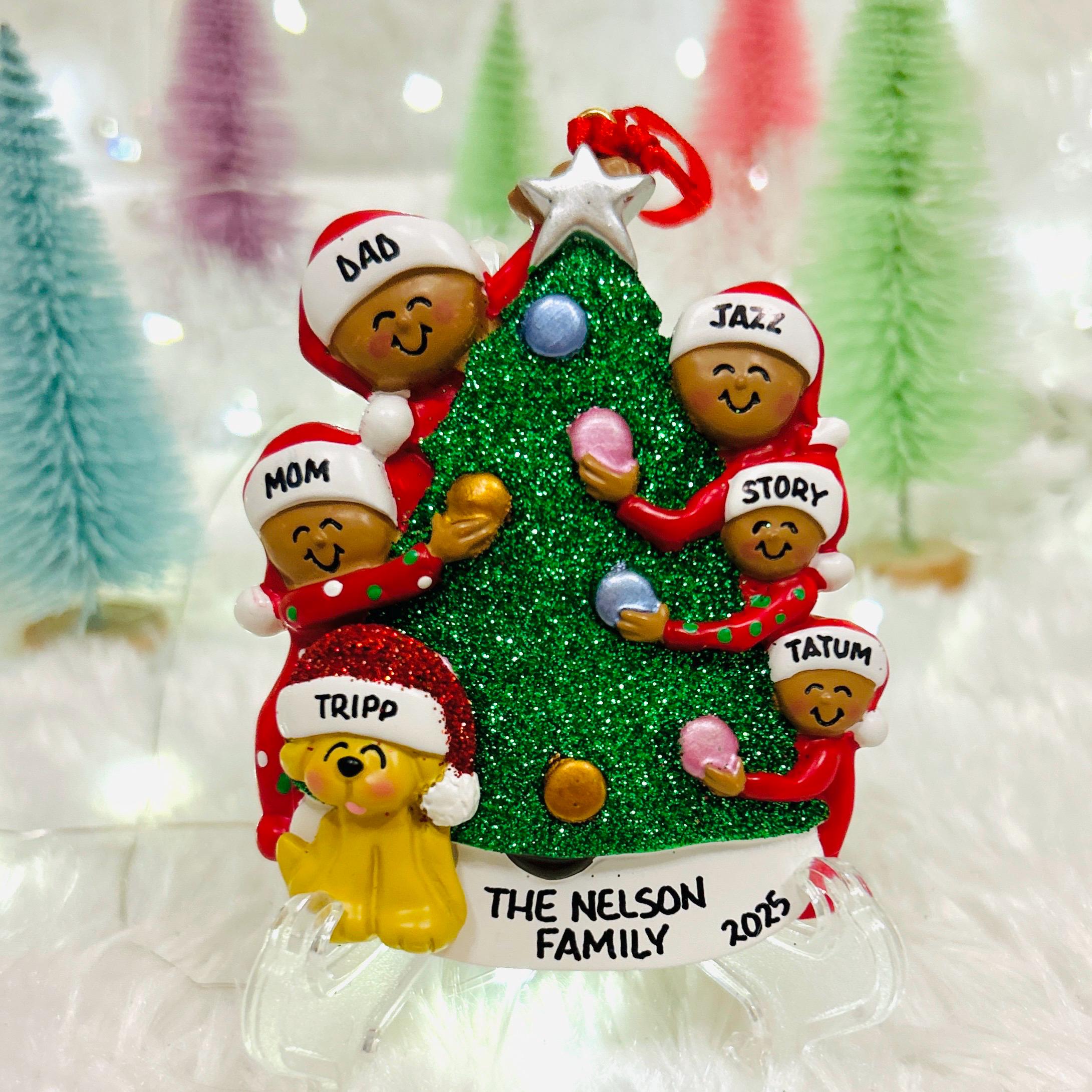 Personalized African American Dark Skin Family of 5 Decorating ...