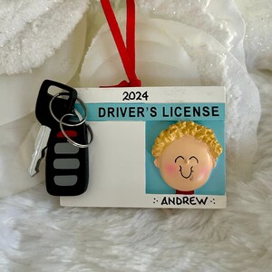 Personalized Blonde Boy Drivers License Key FOB Christmas Ornament