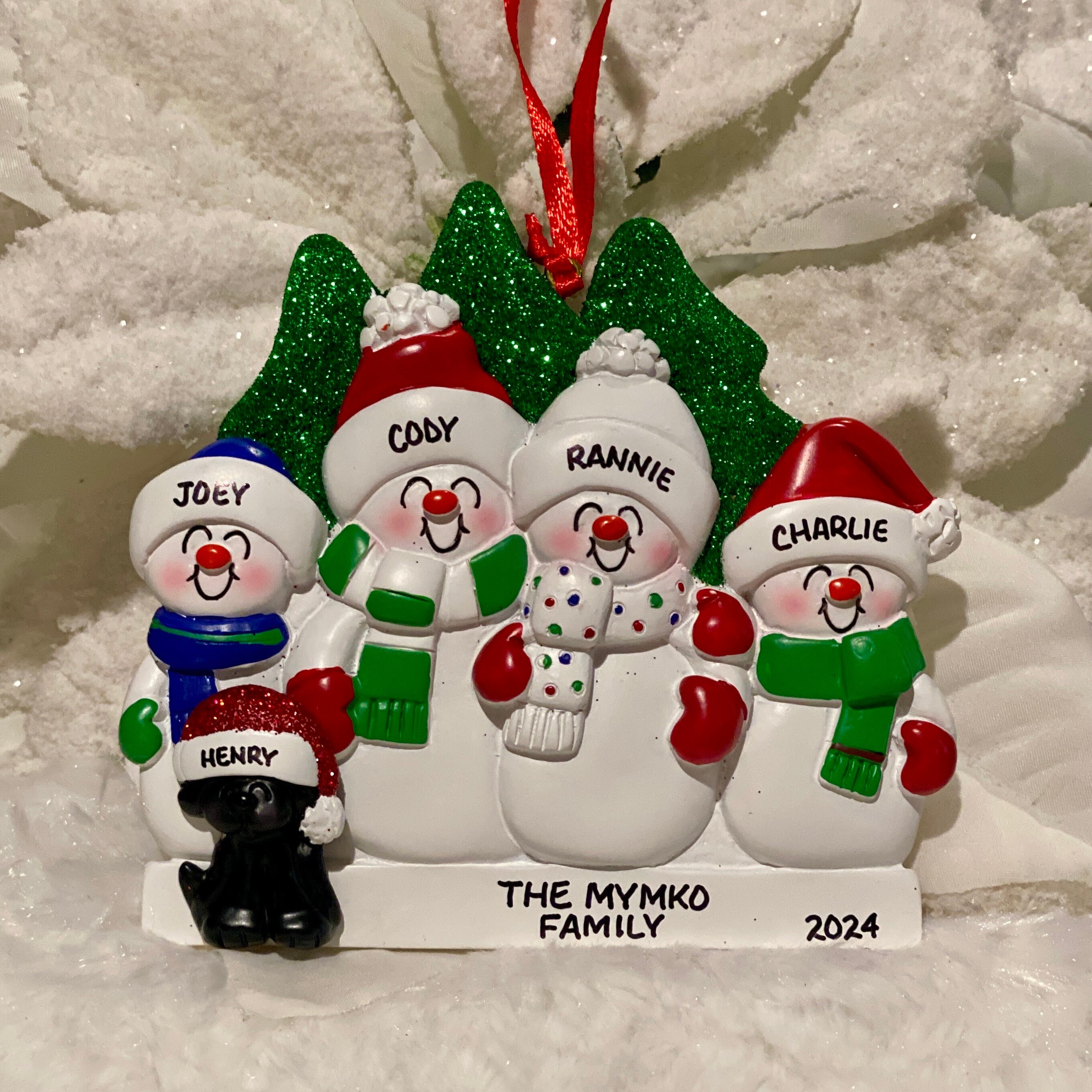 Personalized Family of 4 Snowmen Ornament With Optional Pet Dog Cat - Etsy