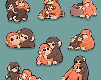 Cute Monkey Shoe Charms Set, Animal Clog Charms, Orange Brown Jungle Shoe Accessories, Kawaii Rubber Charms for Clogs Shoes , Fun Gift Idea