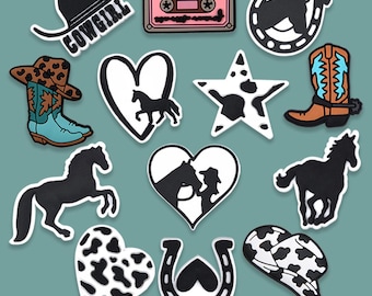 Western Cowboy Shoe Charms Set, Horse Cowgirl Croc Charms, Boots Hat Horseshoe Charms, Farm Animal Shoe Accessories, Cute PVC Charms Gift