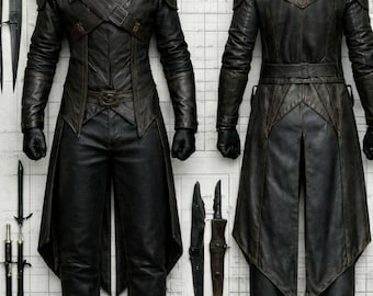 Shadow Assassin Leather Set: Hooded Tunic, Tactical Pants, Warrior Outfit.