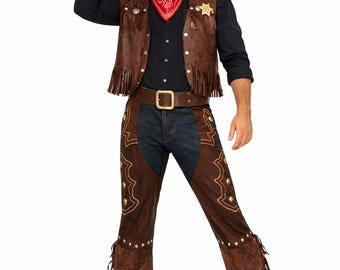 Handcrafted Cowhide Leather Cowboy Vest and Chaps Set – Western Outfit.