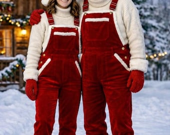 Red Velvet Santa Overalls, Hat, Gloves Cosplay Costume Set