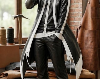 Tougen Anki Shiki Ichinose Leather Trench Coat – Black White Manga Cosplay Jacket