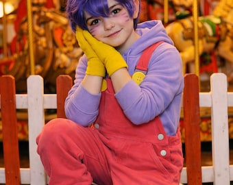 Kids Tadc Jax Cosplay Costume - Fleece Hoodie, Pink Denim Overalls, Yellow Gloves