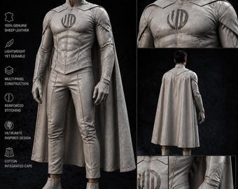 Viltrumite KO Inspired Costume – Genuine Sheep Leather Suit with Cotton Cape, Custom Fit Cosplay