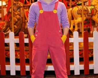 Tadc Jax Cosplay Costume - Fleece Hoodie, Pink Denim Overalls, Yellow Gloves