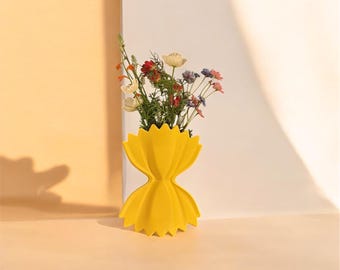 Vaso Farfalle Nudel Impresso em 3D – Decoração Moderna para Casa em PLA Amarelo