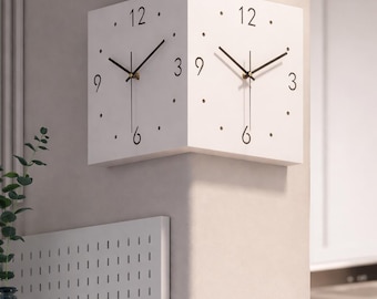 Reloj de pared de esquina impreso en 3D / Reloj minimalista de doble cara / Reloj moderno envolvente / Decoración inteligente que ahorra espacio / Regalo de inauguración de casa