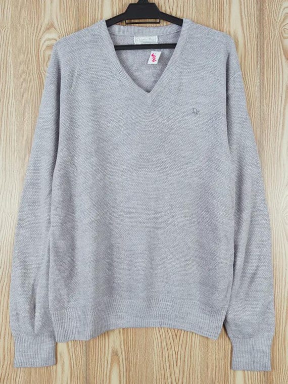 Christian Dior Monsieur, Vintage 70s 80s Christian Dior Knit Sweater V-Neck Made in USA Embroidery Logo #W741