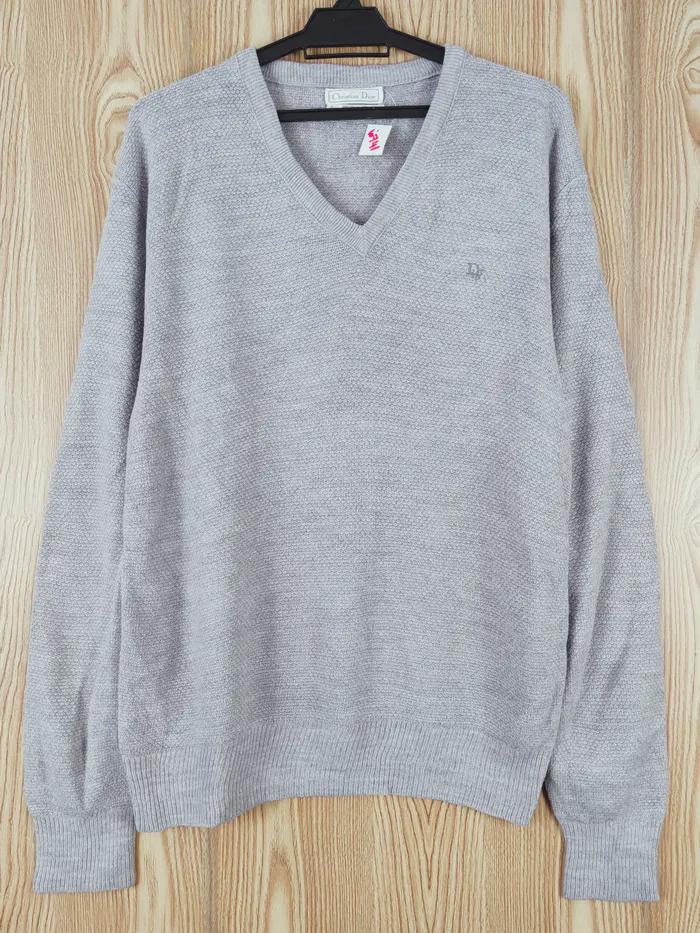 Christian Dior Monsieur, Vintage 70s 80s Christian Dior Knit Sweater V-Neck Made in USA Embroidery Logo #W741