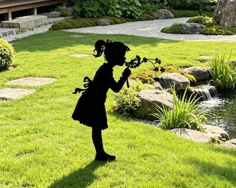 Fairy Tale Silhouette Yard Art, Dandelion Girl Metal Garden Stake, Outdoor Lawn Decor, Whimsical Patio Ornament, Housewarming Gift