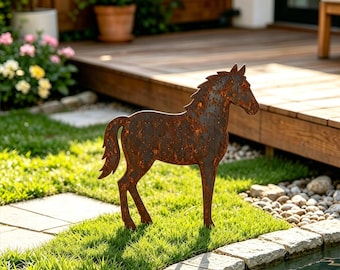 Paletto da giardino in metallo a forma di cavallo, disponibile nelle finiture nero/bianco/patina rustica, decorazione da giardino con silhouette di cavallo, ideale per esterni e patio, regalo perfetto per gli amanti dei cavalli.