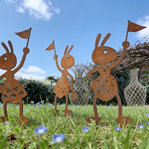 Juego de 3 estacas metálicas para jardín de hormigas, decoración rústica para el jardín, adorno para macetas de primavera.