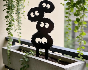 Soot Sprite Yard Stake – Black Metal Garden Decor, Fantasy Lawn Ornament