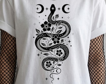 Occult Snake Shirt, Botanical Gothic Serpent Tee, Witchy Clothing