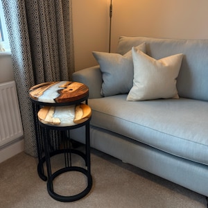 Handmade Resin River Nesting Tables – Pearl
