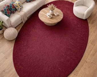 Burgundy Oval Rug, Red Oval Area Rug, Solid Red Rug, Modern Oval Rug, Minimalist Rug, Deep Red Rug, Bedroom Rug, Handmade Wool Rug