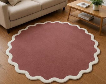 Rond vloerkleed met geschulpte rand, effen rond vloerkleed, minimalistisch vloerkleed, rond vloerkleed, modern vloerkleed voor de woonkamer, laagpolig vloerkleed, vloerkleed voor de slaapkamer, vloerkleed op maat