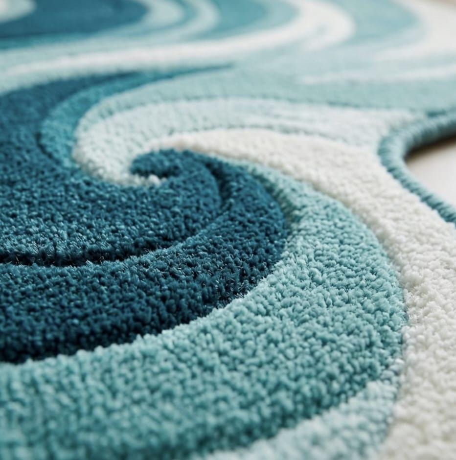 Ocean Wave Tufted Rug, Blue Abstract Area Rug, Irregular Shape Rug ...