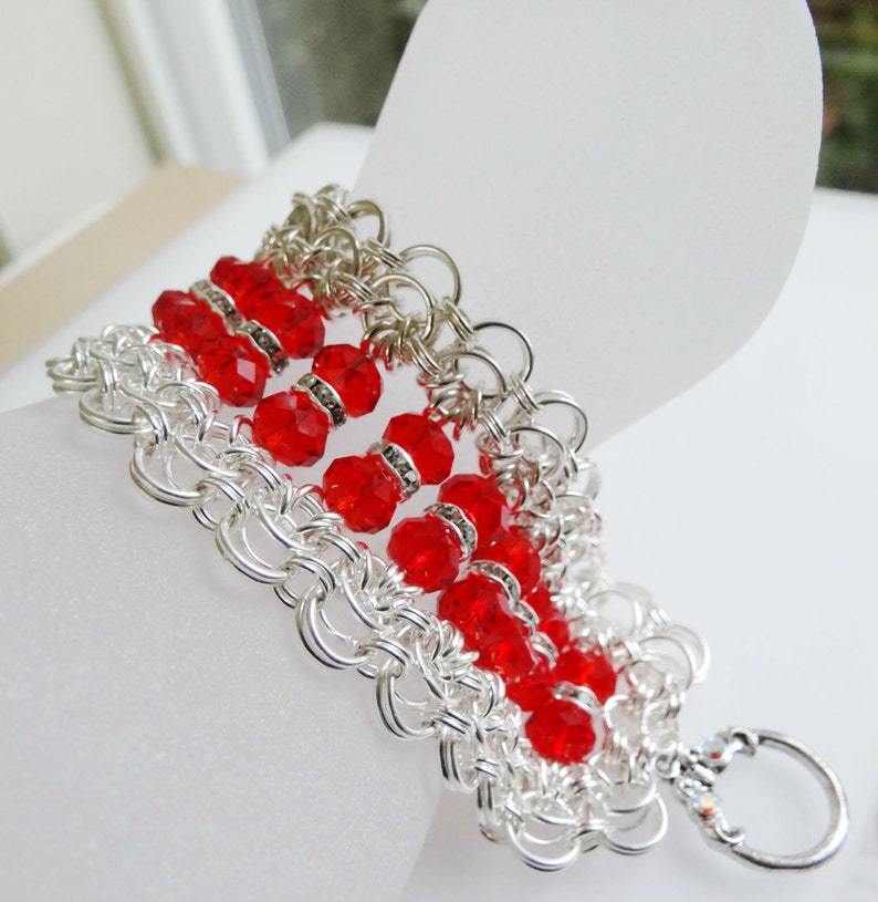 Red Crystal Chain Mail Bracelet - Etsy