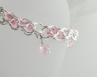 Sterling Silver Captive Flower ChainMail Bracelet