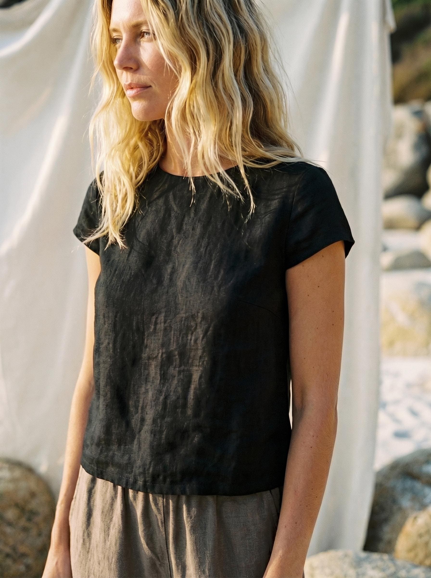 Handmade Linen Boat Neck Tee | Button Back Top, Organic Clothing - Etsy