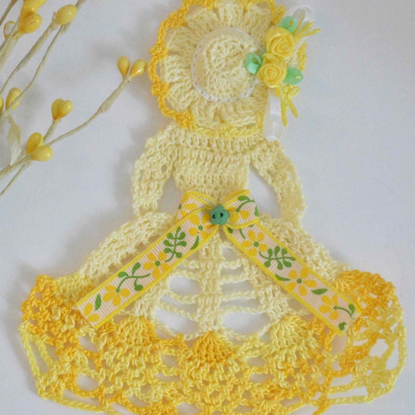 Crinoline Lady Hand Crochet Doily - Yellow
