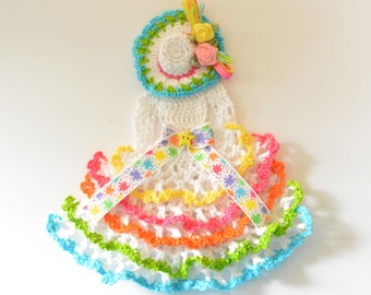 Crinoline Lady Hand Crochet Doily ~ White w Bright Edged Ruffles
