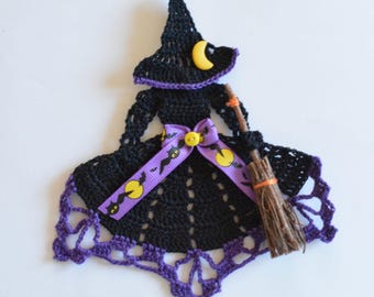 Halloween Witch Crinoline Lady Hand Crochet Doily