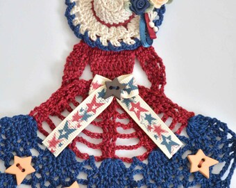 Colonial  / Country Patriotic Crinoline Lady - Navy & Burgundy