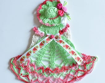 Summer Watermelon Theme Crinoline Lady Hand-Crochet Doily