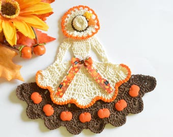 Thanksgiving / Fall Crinoline Lady Hand-Crochet Doily