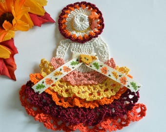 Fall Crinoline Lady Hand Crochet Doily / Antique White with Ruffles