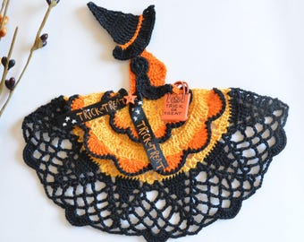 Halloween Witch Crinoline Lady Hand Crochet Doily