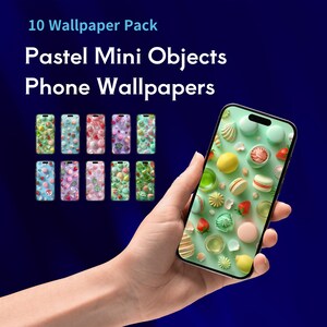 Pastel Mini Objects Phone Wallpapers, Kawaii Flat Lay Background (Digital Download)