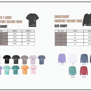 K&ouml;nnte beinhalten: Eine Gr&ouml;&szlig;entabelle f&uuml;r Jugend-T-Shirts und Sweatshirts mit Comfort Colors 9018 und 1566. Die T-Shirt-Gr&ouml;&szlig;entabelle enth&auml;lt die Gr&ouml;&szlig;en YS, YM, YL und YXL, mit Ma&szlig;en in Zoll. Die Sweatshirt-Gr&ouml;&szlig;entabelle enth&auml;lt die Gr&ouml;&szlig;en S, M, L und XL.