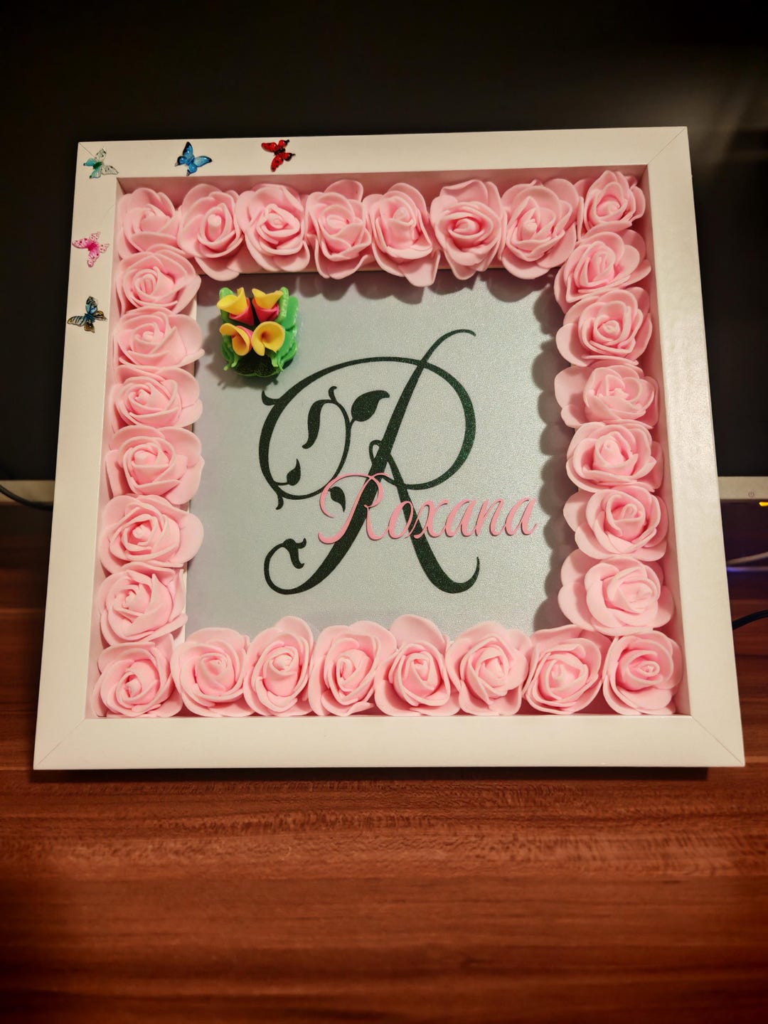 Shadow Box Rotating Personalized Shadow Box Frame With LED, Foam Roses and Rotating 3D ...