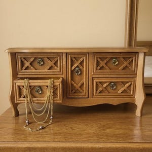 Pequeño joyero de madera vintage, 5 cajones decorados, caja de almacenamiento retro