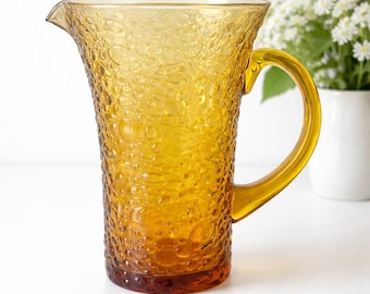 Vintage amberkleurige glazen karaf met bubbels, Biot-stijl, mondgeblazen, retro karaf uit de jaren 60 en 70, tafeldecoratie, rommelmarkt, getextureerd glas