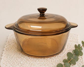 Corning 2-Liter-Bräter in Bernstein – Pyroceram Vintage-Topf – brauner Glas-Bräter mit Deckel