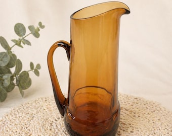 Brocca vintage in vetro ambrato anni '70 – Caraffa in stile Vereco – Brocca retrò francese in vetro ambrato
