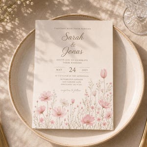 Watercolor Blush Floral Border Set, Wildflowers Borders & Frames with Butterflies, Watercolor Wild Flowers Clipart, Pink Meadow Flower PNG image 6