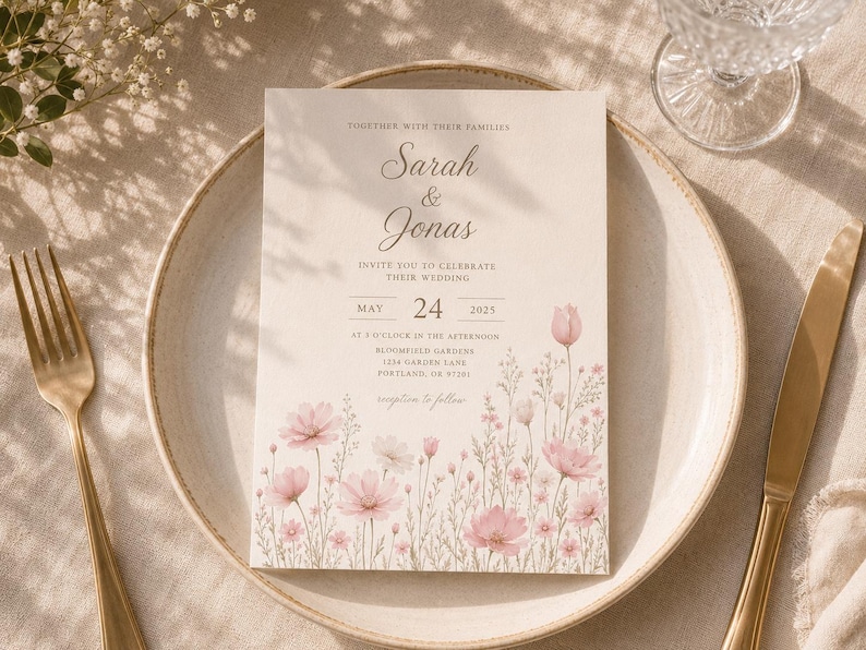 Watercolor Blush Floral Border Set, Wildflowers Borders & Frames with Butterflies, Watercolor Wild Flowers Clipart, Pink Meadow Flower PNG image 6